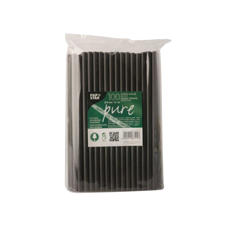Słomka prosta papierowa  shake czarna 100szt 21cm fi8mm